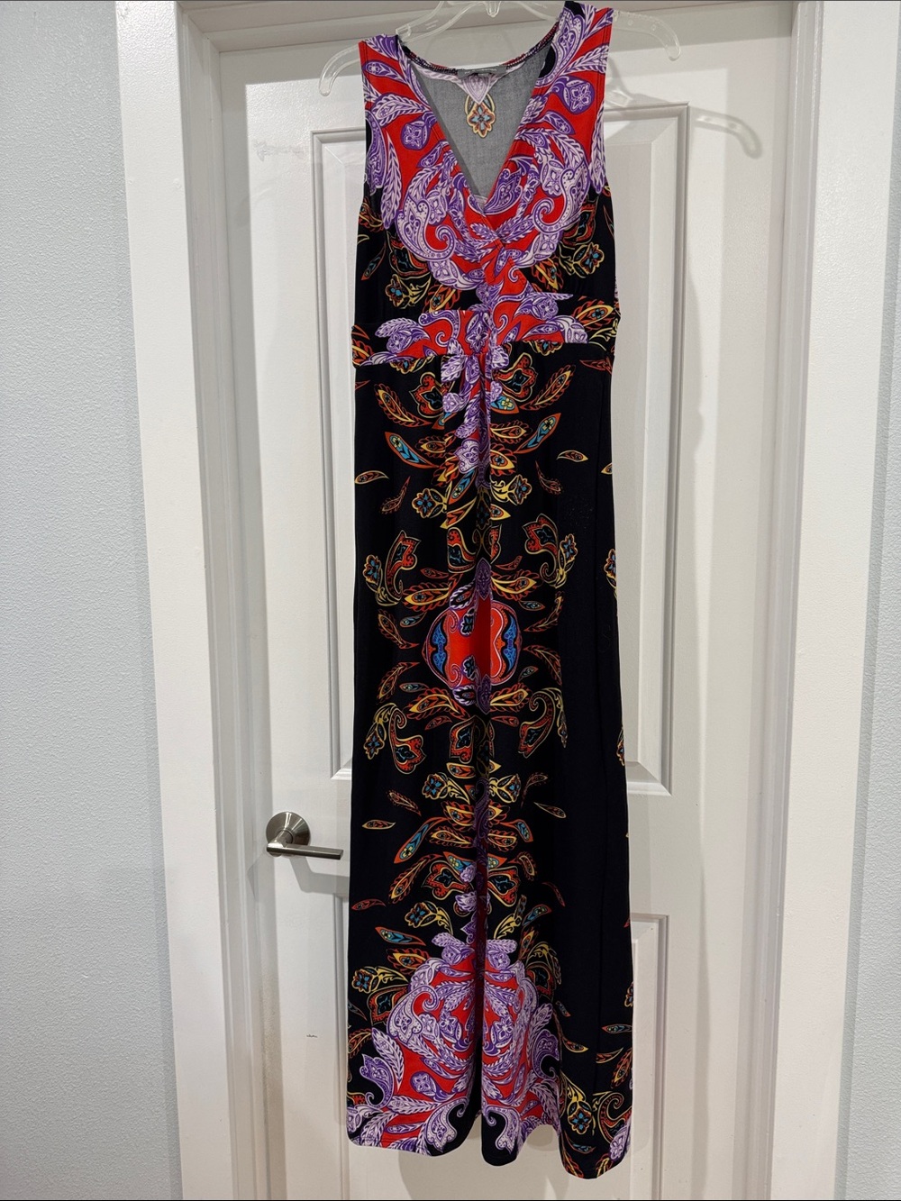 NY Collection Black Maxi Dress with Red & Purple Paisley